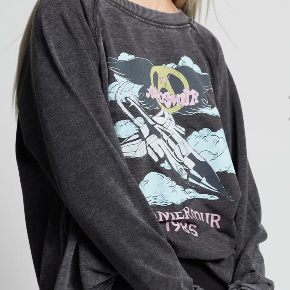 AEROSMITH recycled karma concert band sweatshirt OVERSIZED SUMMER TOUR 1985
